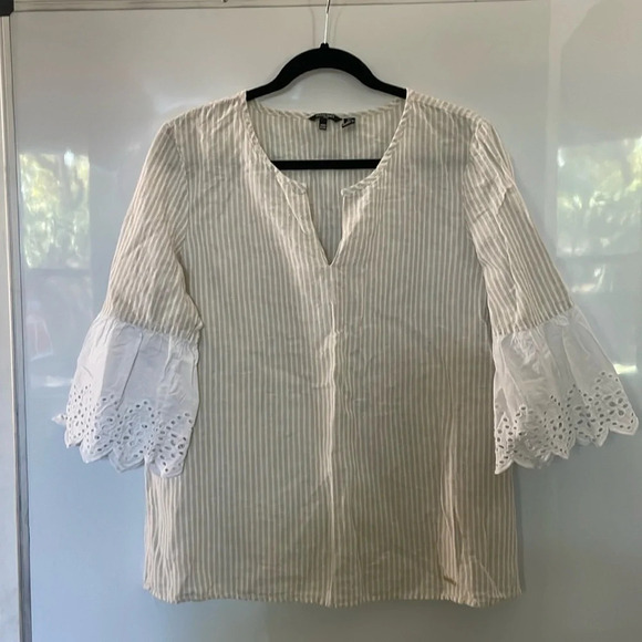 Ellen Tracy Linen Blouse Top 3/4 Bell Sleeve Size Large - Picture 1 of 9